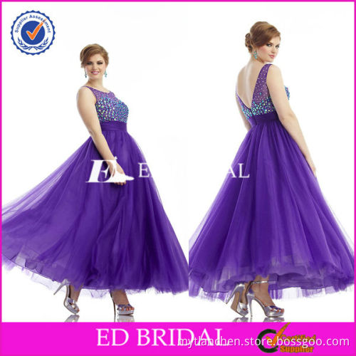 E307 Custom Made Backless Sleeveless Bling Beading Purple Fat Size Women Party Dress